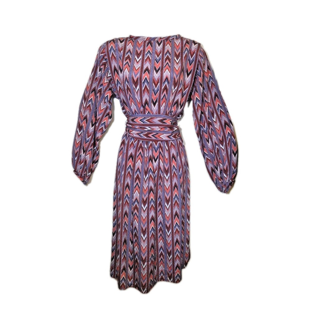 Vtg 1980s Mollie Parnis Studio Dress Aztec Print Satin‎ Women's 6 Secretary